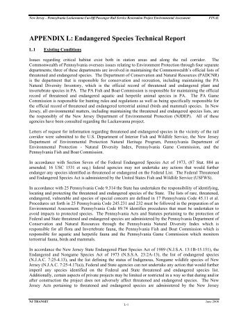 APPENDIX L: Endangered Species Technical Report - New Jersey ...