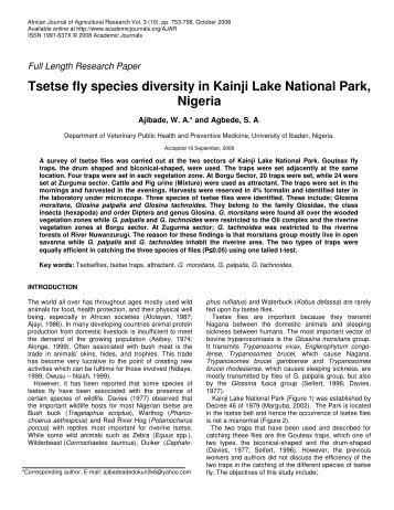 Tsetse fly species diversity in Kainji Lake National Park, Nigeria