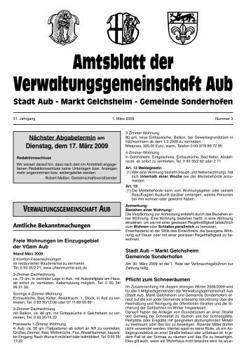 Amtsblatt der Verwaltungsgemeinschaft Aub - bei der Stadt Aub!