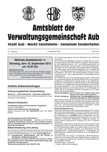 Amtsblatt der Verwaltungsgemeinschaft Aub - bei der Stadt Aub!