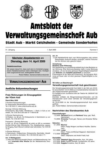 Amtsblatt der Verwaltungsgemeinschaft Aub - bei der Stadt Aub!