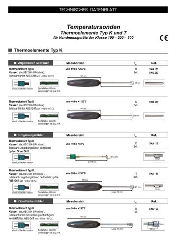 Temperatursonden Thermoelemente Typ K und T - Cosmos Data AG