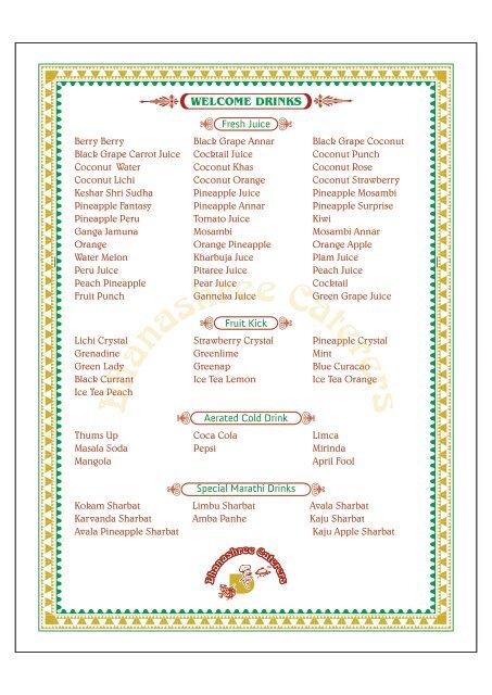 Dowload Menu - Dhanashree Caterers