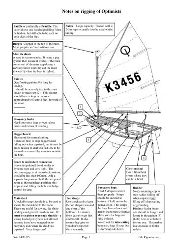 Notes on rigging of Optimists - the Aberdeen Boat Club