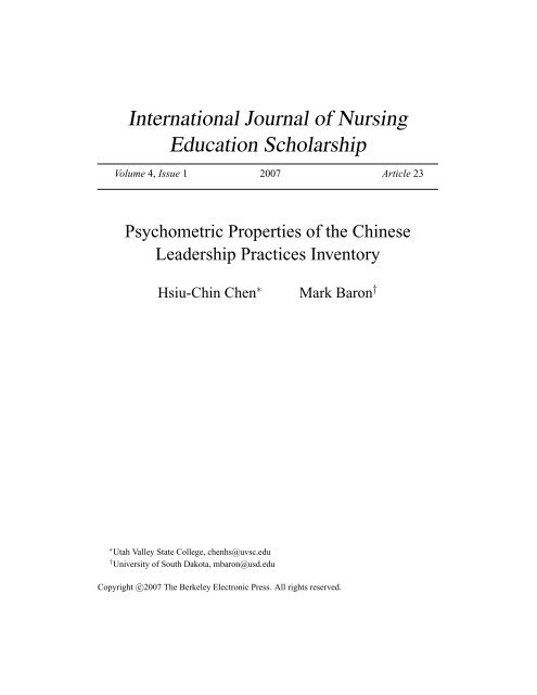 Psychometric Properties of the Chinese Leadership Practices ...