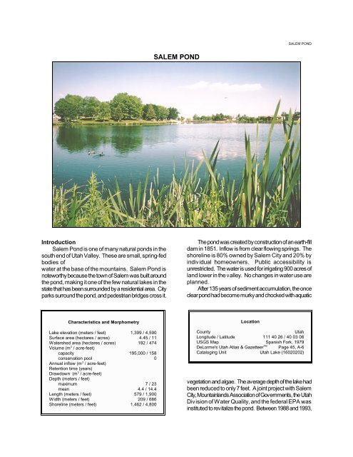 SALEM POND - Division of Water Quality
