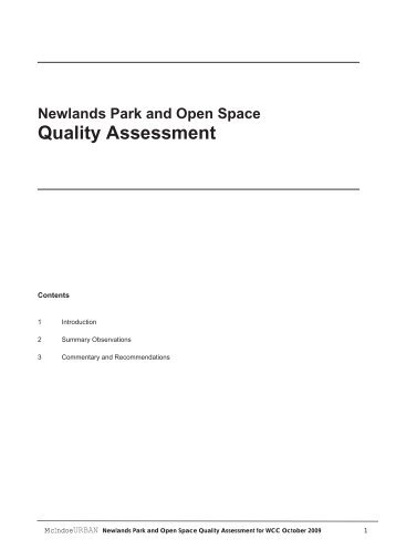 Newlands Parks & Open Space - Quality Assessment Report