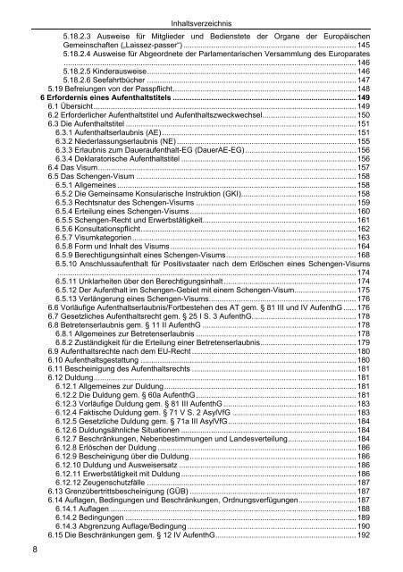 Das komplette Inhaltsverzeichnis Seite 5 - Ausländerrecht für die ...