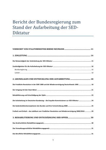 Bericht der Bundesregierung zum Stand der Aufarbeitung der SED- Diktatur