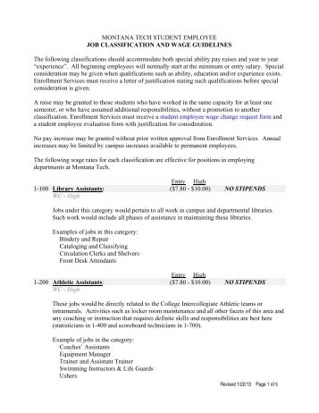 Job Classification & Wage Guideline - Montana Tech of the ...