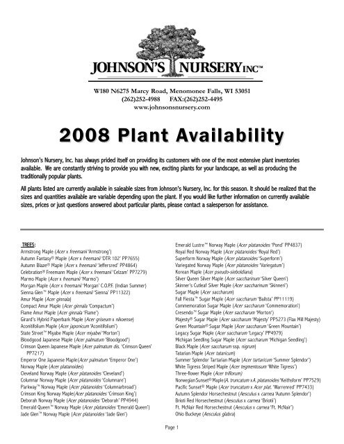 2008 Plant Availability - Johnson's Nursery