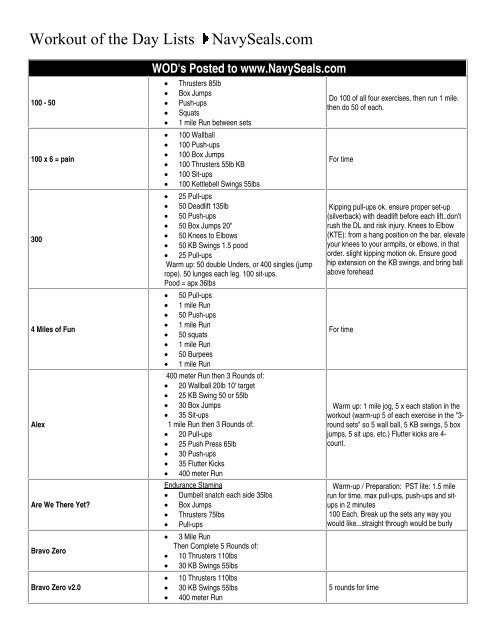 Workout Of The Day Lists Navy Seals