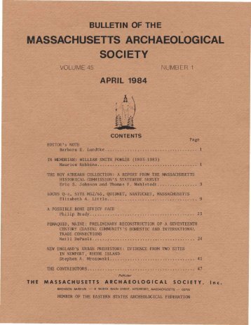 Bulletin of the Massachusetts Archaeological Society, Vol. 45, No. 1 ...