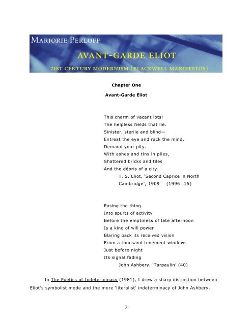 Chapter One Avant Garde Eliot Electronic Poetry Center