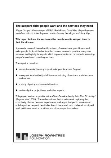 Support older people want and the - Joseph Rowntree Foundation