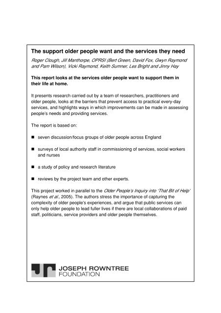 Support older people want and the - Joseph Rowntree Foundation