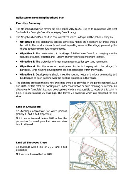 Rolleston on Dove Neighbourhood Plan Executive Summary 1. The ...