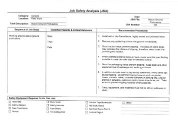 Job Safety Analysis (JSA) - Miller Environmental, Inc