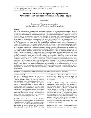 Impact of Job Hazard Analysis on Organisational Performance in ...