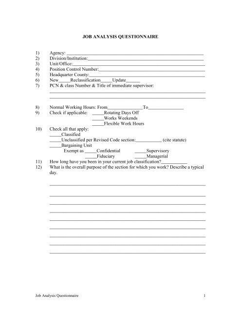 Job Analysis Questionnaire Pcsao