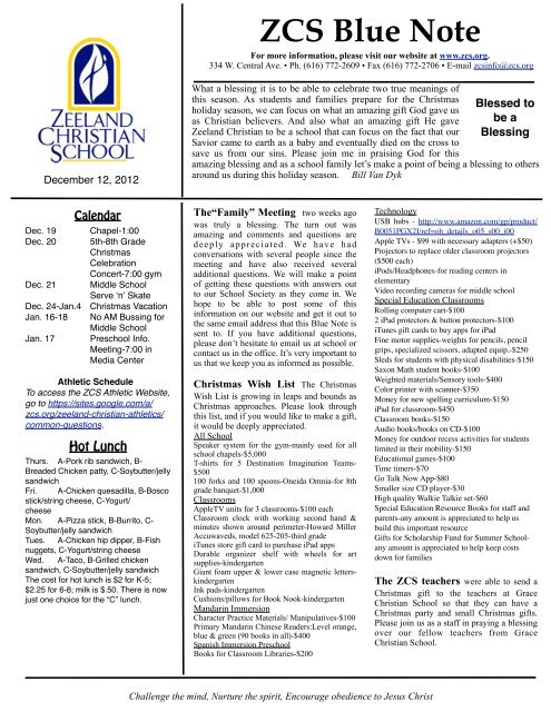 Zcs Blue Note Zeeland Christian School Zeeland Christian School Calendar