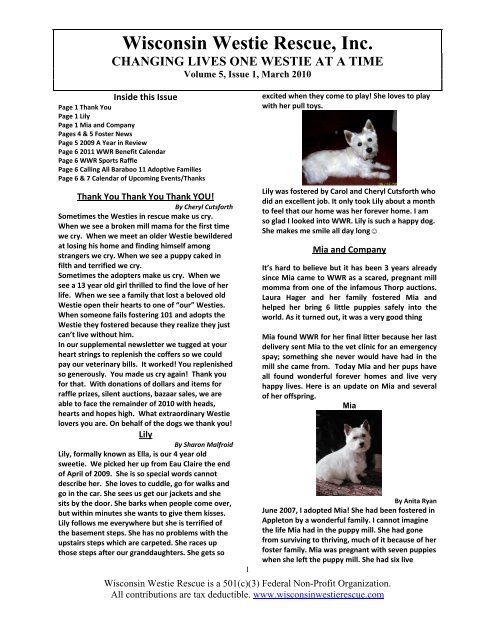 Newsletter 12 2010 Mar Wisconsin Westie Rescue