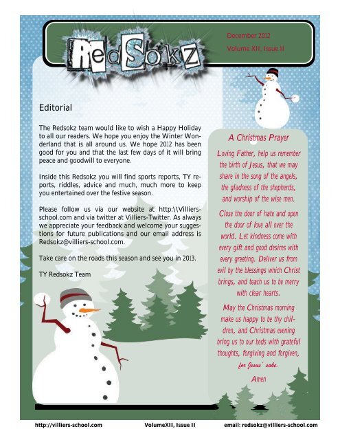 Editorial A Christmas Prayer - Villiers School