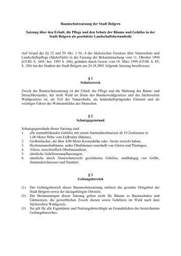 Baumschutzsatzung der Stadt Belgern Satzung über  den Erhalt, die ...