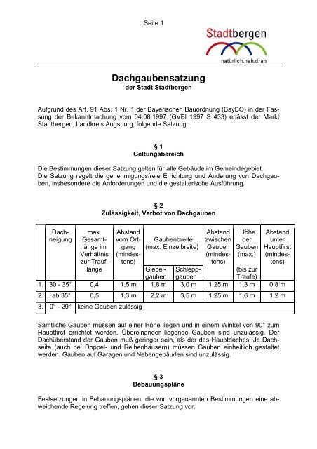 Dachgaubensatzung - Stadt Stadtbergen