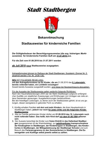 Stadt Stadtbergen Bekanntmachung Stadtausweise für kinderreiche ...