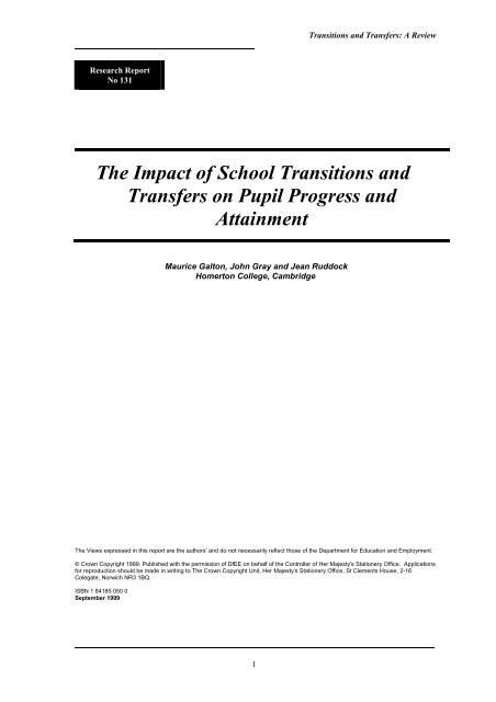 The Impact of School Transitions and Transfers on Pupil Progress and Attainment