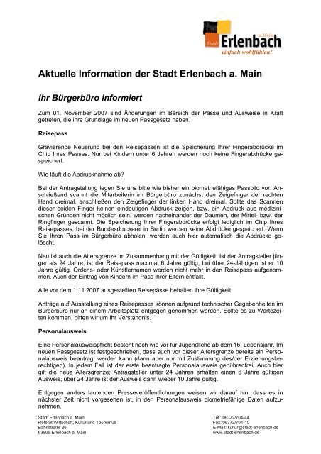 Aktuelle Information der Stadt Erlenbach a. Main