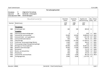 Verwaltungshaushalt Einnahmen Ausgaben - Sondershausen