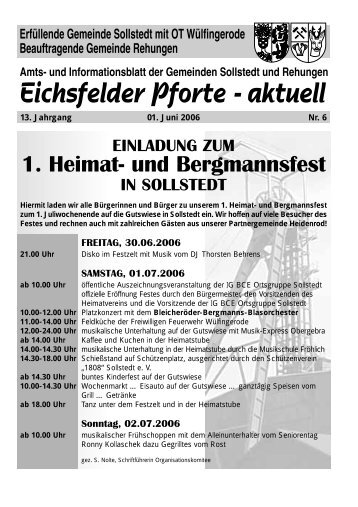 1. Heimat- und Bergmannsfest - Gemeinde Sollstedt