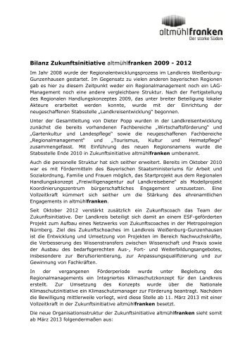 Bilanz Zukunftsinitiative altmühlfranken 2009 - 2012 - Solnhofen