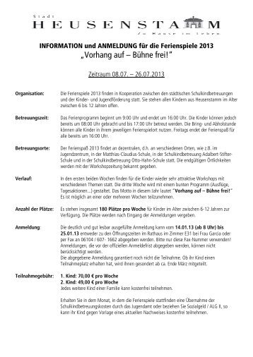 Infos & Anmeldeformular für die ... - Heusenstamm