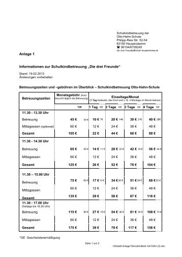 Infoblatt Schulkindbetreuung Otto-Hahn-Schule - Heusenstamm