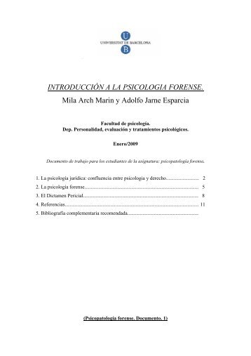 INTRODUCCIÓN A LA PSICOLOGIA FORENSE. Mila Arch Marin y Adolfo Jarne Esparcia