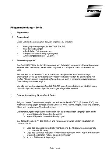 Pflegeanweisung Soltis-Gewebe - Sonnenkrieger.de