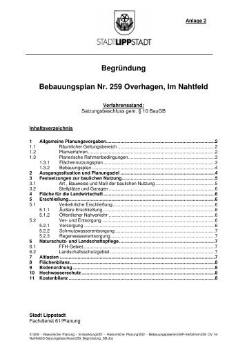 Begründung Bebauungsplan Nr. 259 Overhagen, Im ... - Lippstadt