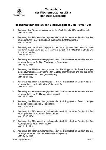 Verzeichnis der Flächennutzungspläne - Lippstadt