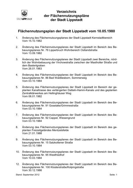 Verzeichnis der Flächennutzungspläne - Lippstadt