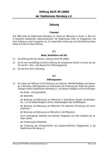 Stiftung HILFE IM LEBEN der Stadtmission Nürnberg eV Satzung