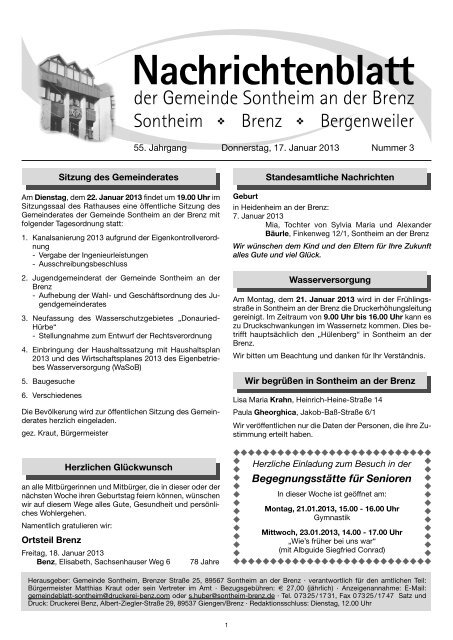 Nachrichtenblatt - Gemeinde Sontheim an der Brenz