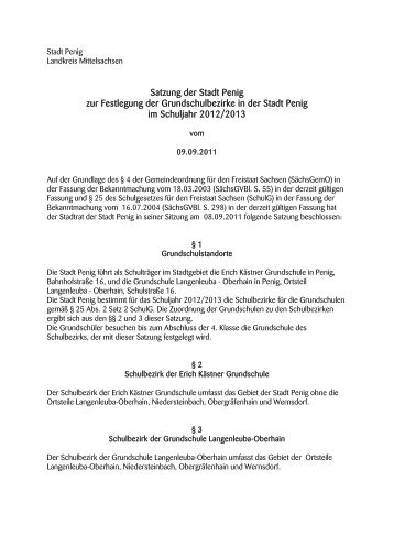 Satzung der Stadt Penig zur Festlegung der Grundschulbezirke in ...