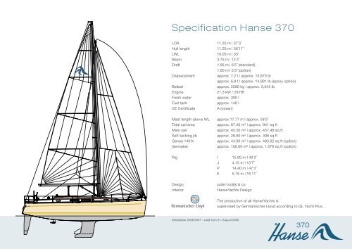 Specification Hanse 370 - Sonwik