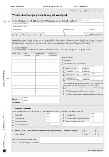 Verdienstbescheinigung zum Antrag auf Wohngeld - Stadtroda