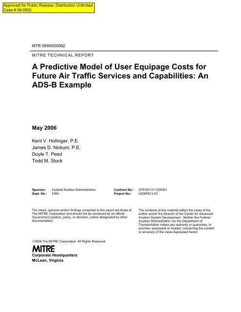 A Predictive Model of User Equipage Costs for Future Air ... - Mitre