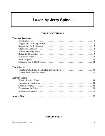 Loser by Jerry Spinelli - Thematic Teaching Units