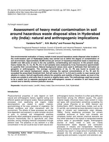 Assessment of heavy metal contamination in soil ... - WTERT – India